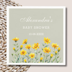 Sage Green Boho Yellow Wildflower Baby Shower Napkin