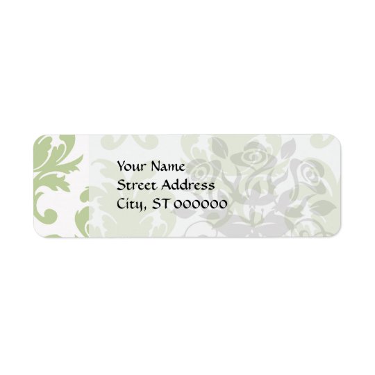 sage green bold large damask pattern return address label