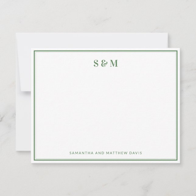 Sage Green Border Elegant Classic Monogram Card (Front)