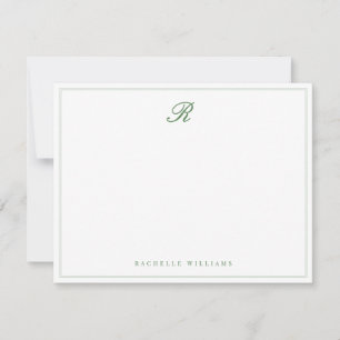 Sage Green Border Elegant Script Vintage Monogram Card