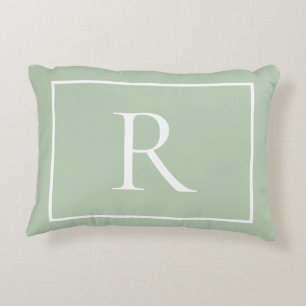 Sage Green Border Monogram Accent Pillow