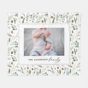 Sage green botanica elegant modern family photo fleece blanket