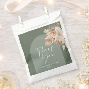 Sage green botanical arch modern pampas grass favour bag