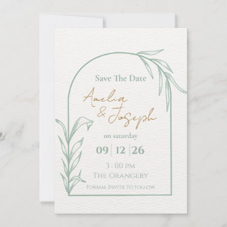 Sage Green Botanical Arch Save the Date Invitation