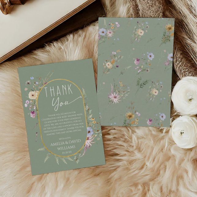 Sage Green Botanical Baby Shower Thank You Card (Creator Uploaded)
