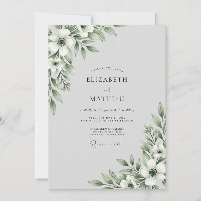 Sage Green Botanical Bloom Wedding Invitation (Front)
