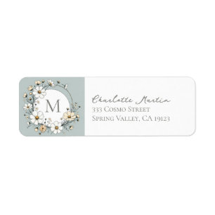 Sage Green Botanical Boho Monogram Return Address Label