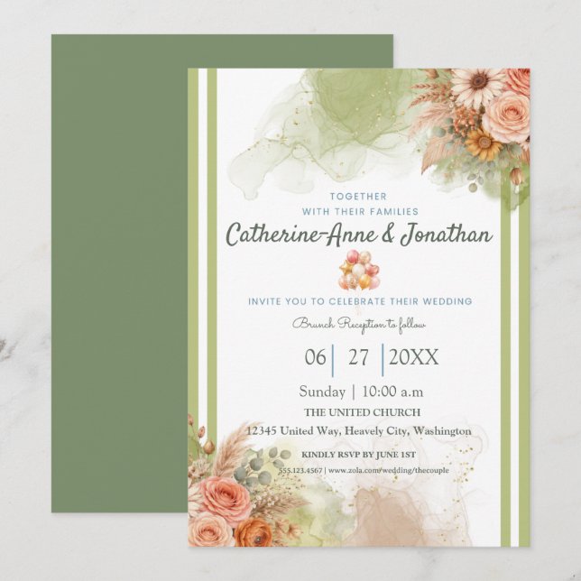 Sage Green Botanical Boho Wedding Invitation (Front/Back)