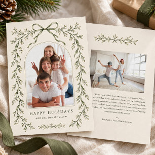 Sage Green Botanical Bow Family Photo Holiday Card