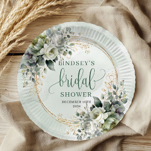 Sage Green Botanical Bridal Shower Paper Plates