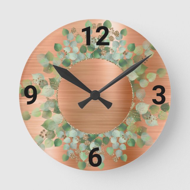 SAGE GREEN BOTANICAL COPPER WALL CLOCK (Front)