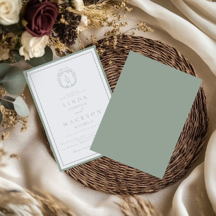 Sage Green botanical crest monogram wedding Invitation