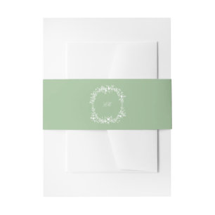 Sage Green Botanical Crest Monogram Wedding Invitation Belly Band