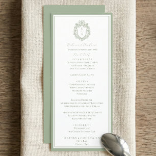 Sage Green Botanical Crest Monogram Wedding Menu