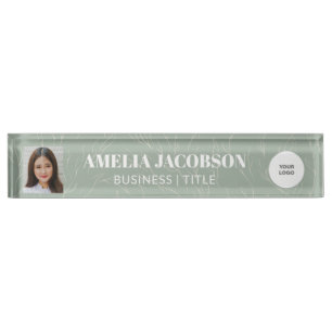 Sage Green Botanical Custom Photo Business Logo Nameplate