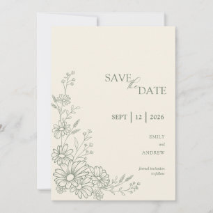 Sage Green Botanical Daisy Garden Wedding Save The Date