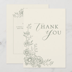 Sage Green Botanical Daisy Garden Wedding Thank You Card