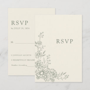 Sage Green Botanical Daisy Traditional Wedding RSVP Card