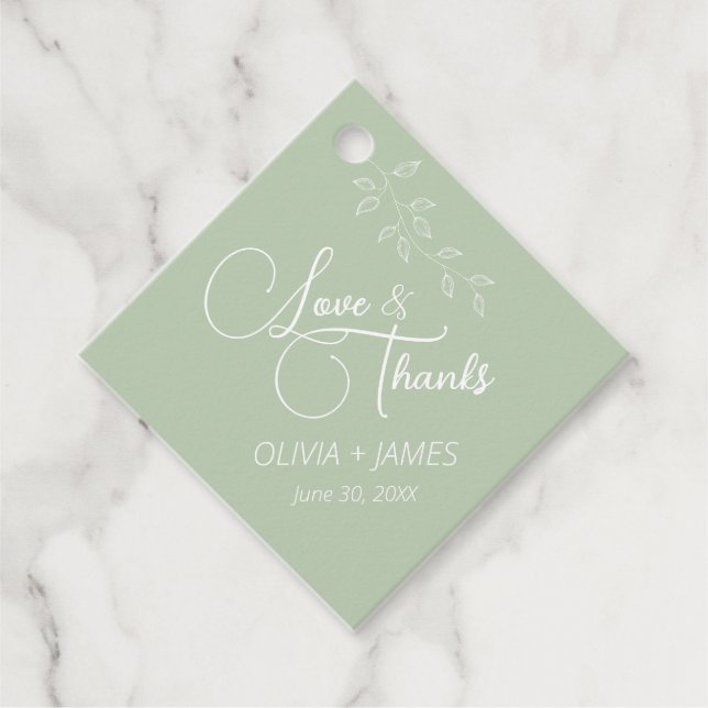 Sage Green & Botanical Diamond Favour Tag (Front)