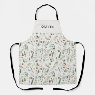 Sage green botanical elegant modern family gift apron
