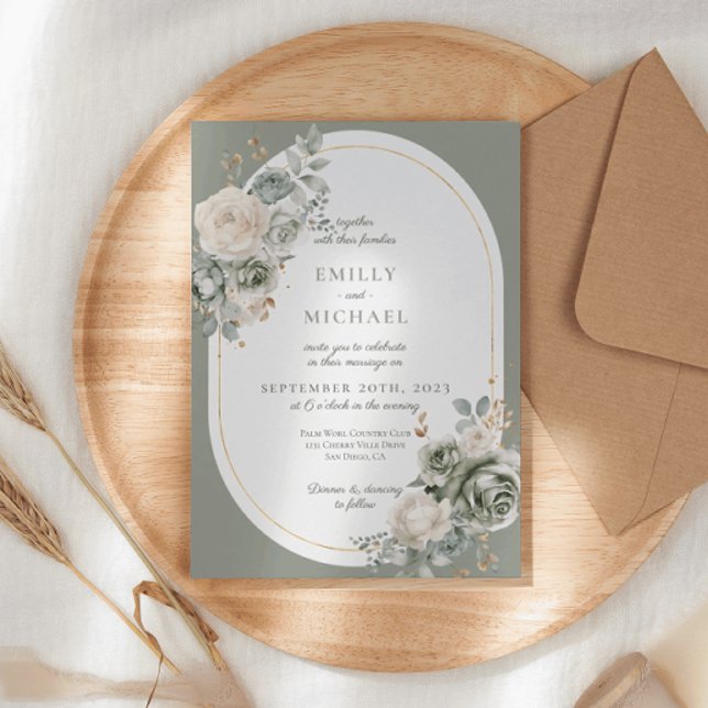Sage Green Botanical Elegant Wedding Invitation (Creator Uploaded)