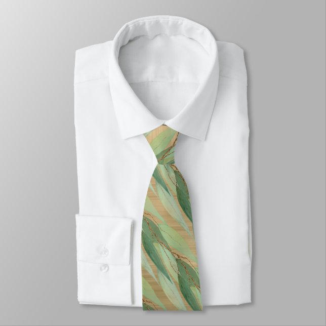 SAGE GREEN BOTANICAL EUCALYPTUS GOLD TIE (Tied)