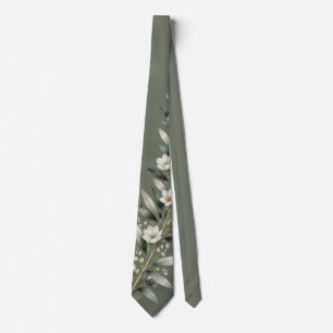 Sage Green Botanical Floral Tie