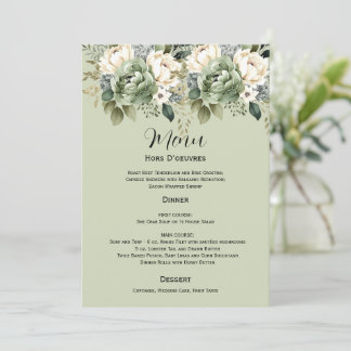 Sage Green Botanical Floral Wedding | Menu Invitation