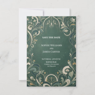 Sage Green Botanical Gold Save the Date Card