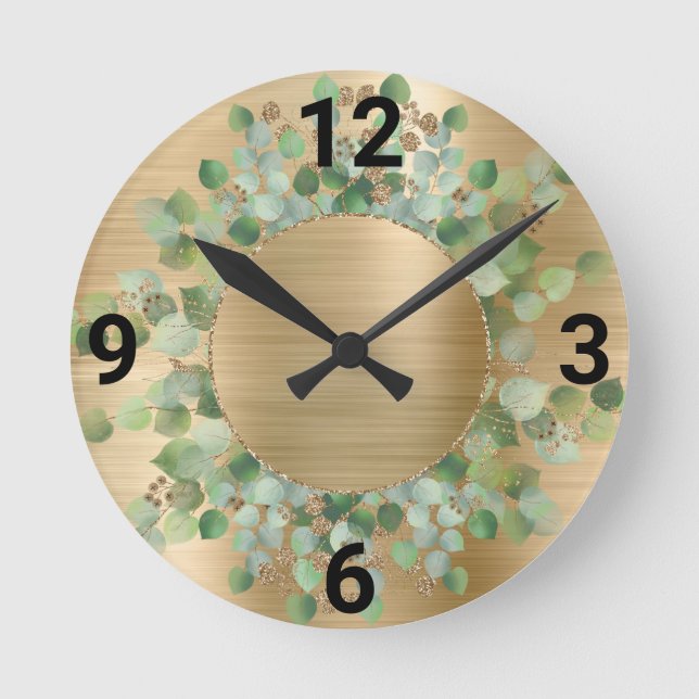 SAGE GREEN BOTANICAL GOLD WALL CLOCK (Front)