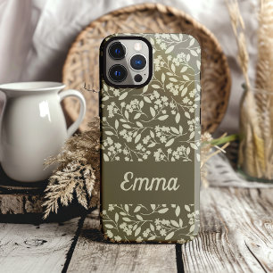 Sage Green Botanical Hand Drawn Flowers Case-Mate iPhone 14 Case