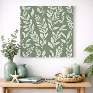 Sage Green Botanical Leaf Pattern Wall Art