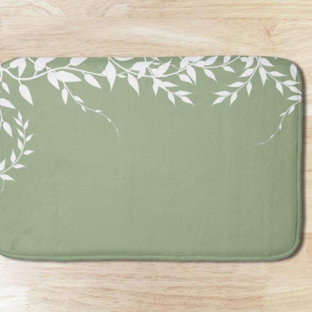 Sage Green Botanical Leaves Bath Mat (Creator Uploaded)