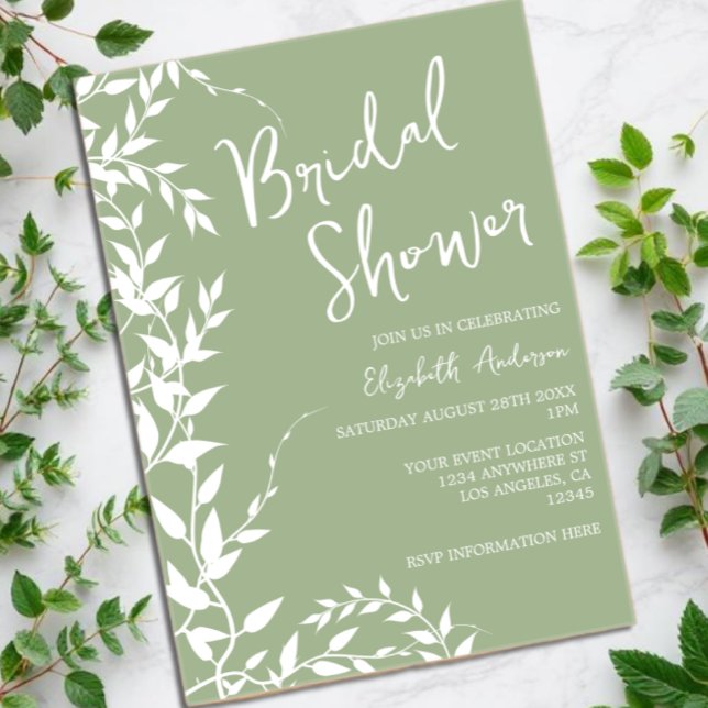 Sage Green Botanical Leaves Bridal Shower Acrylic Invitations (Creator Uploaded)
