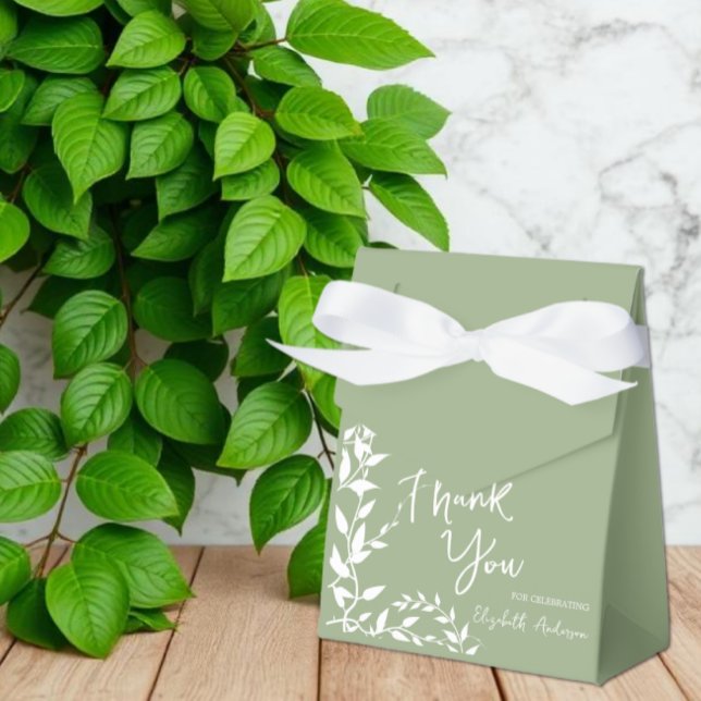Sage Green Botanical Leaves Bridal Shower Favour Box (Creator Uploaded)