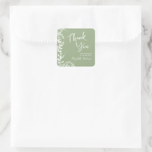 Sage Green Botanical Leaves Bridal Shower Square Sticker