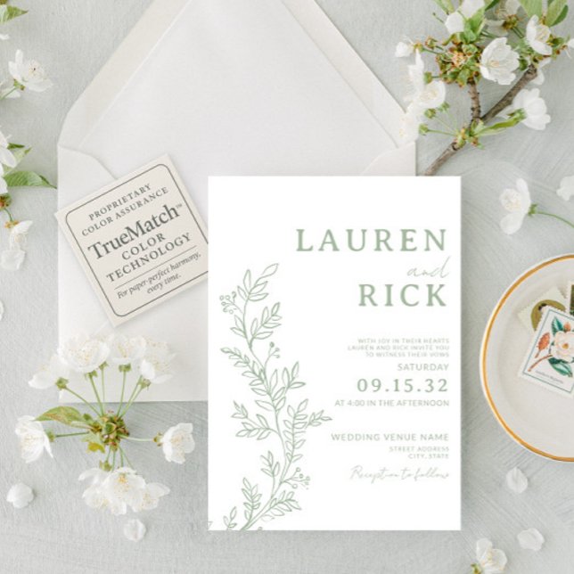 Sage Green Botanical Line Art Greenery Wedding Invitation (Creator Uploaded)