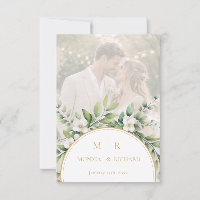 Sage Green Botanical Monogram Thank You Card (Front)