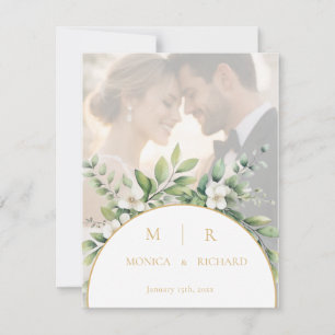 Sage Green Botanical Monogram Thank you card