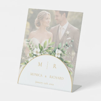 Sage Green Botanical Monogram Thank you card Pedes Pedestal Sign