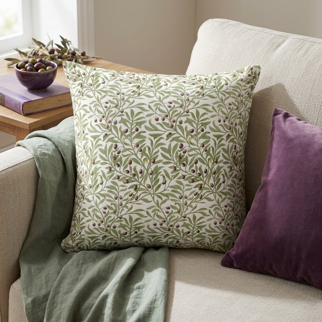 Sage Green Botanical Olive Branch Pattern Cushion (Sage Green Botanical Olive Branch Pattern Throw Pillow)
