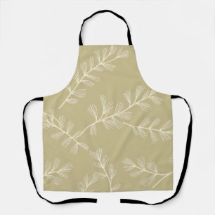 Sage Green Botanical Pattern Cream Hand Drawn Leaf Apron