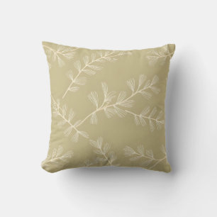 Sage Green Botanical Pattern Cream Hand Drawn Leaf Cushion