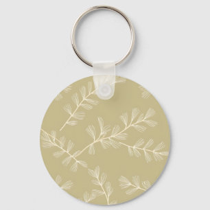 Sage Green Botanical Pattern Cream Hand Drawn Leaf Key Ring