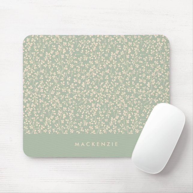 Sage Green Botanical Personalised  Mouse Pad (With Mouse)