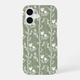 Sage Green Botanical Quiet Floral Silhouette iPhone 16 Case