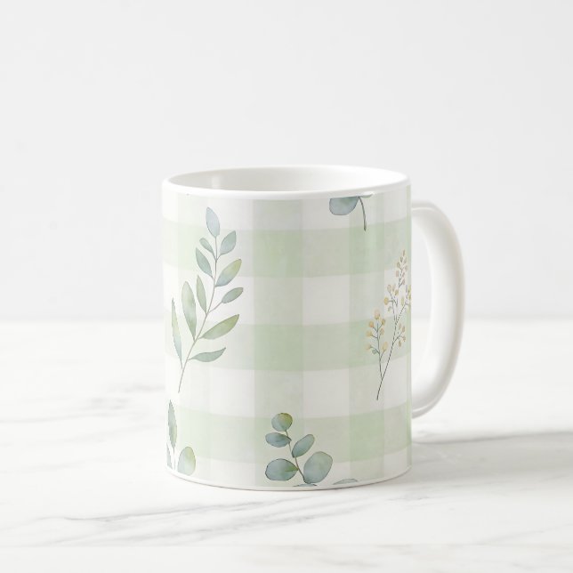 Sage Green Botanical Seamless Design Coffee Mug (Front Right)