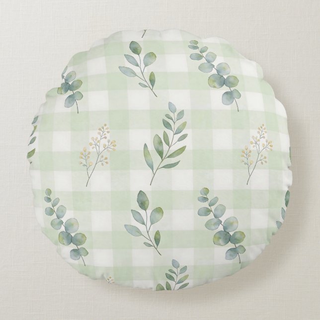 Sage Green Botanical Seamless Design Round Cushion (Front)