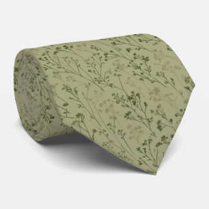 Sage Green Botanical Silhouet Personalised Wedding Tie