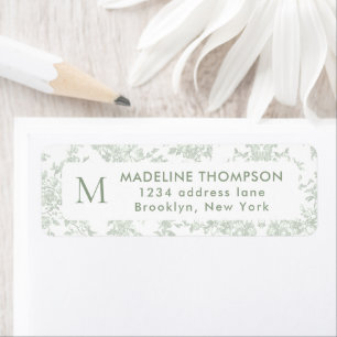 Sage Green Botanical Toile Monogram Address Return Address Label
